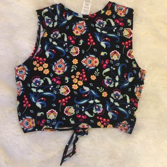 JoyLab | Boho Pattern Knot-Front Crop Top - Picture 4 of 4